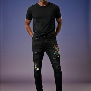 Young & Restless  Black Embroidered Skinny Jeans